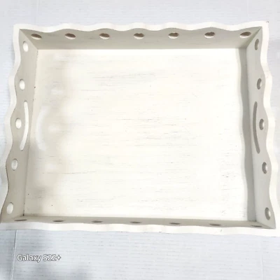 Rustic Wooden Large Serving Tray Handles Breakfast Coffee Table Handmade 19"x15" - Image 1 of 4