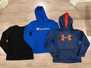 Lot of 3 Champion Under Armour Boys Athletic Hoodie Sweatshirt Athleisure Tops L - Picture 1 of 7