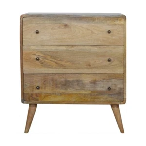 Curved 3 Drawer Chest in Oak-effect Mango Wood - Picture 1 of 9