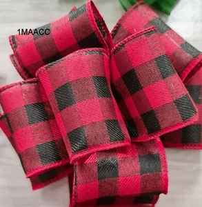 Wire Edge Red Black Gingham Luxury Christmas Ribbon - Craft Gift Bow Cake Wreath - Picture 1 of 2