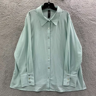 Camisa Top Marla Wynne Mujer Talla 3X/24W Abotonada Azul Claro Foto 1 de 4