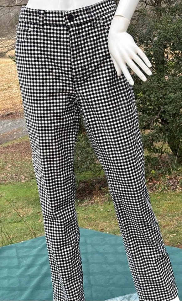 Pantalones ajustados Talbots "Impecables" de terciopelo elástico blanco y negro a cuadros para mujer 8 Foto 1 de 4