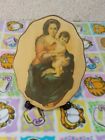 Mother Holding Baby Decoupage Wood Wall Plaque  Lacquered Wall Art Antique 