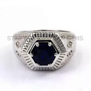 Gemma zaffiro naturale con anello in argento sterling 925 per gioielli da uomo #A93 - Foto 1 di 4