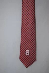 North Carolina State Wolfpack Mens College University Red Gingham Neck Tie - Picture 1 of 3