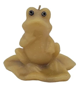 Vintage MCM Wax Frog On Lily Pad Candle Kitsch Kitschy Toad Yellow Bohemian Frog - Picture 1 of 11