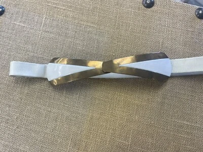 Vtg 80s Bonnie Boynton Cream Leather Belt Signed Metal Buckle Brass Bronze - Image 1 of 4