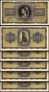 Greece 1000 Drachmai 1942, UNC-, 5 Pcs LOT, P-118a, With Suffix Letters - Picture 1 of 4