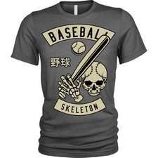 Baseball Skull T-Shirt skeleton player Unisex Mens