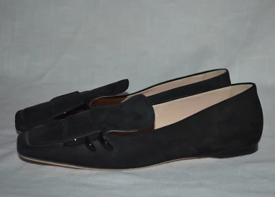 $890 Talla 37 6.5 Fendi Negro Gamuza Puntera Cuadrada Mocasín Plano Foto 1 de 4
