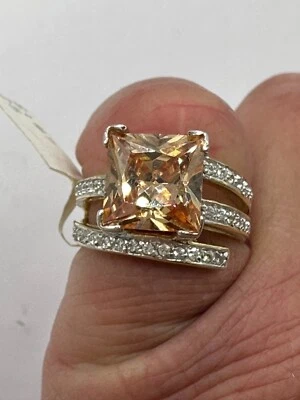 Anillo oro champán corte princesa 18kt 2ct circonita cúbica plata esterlina estampado 31221 Foto 1 de 2