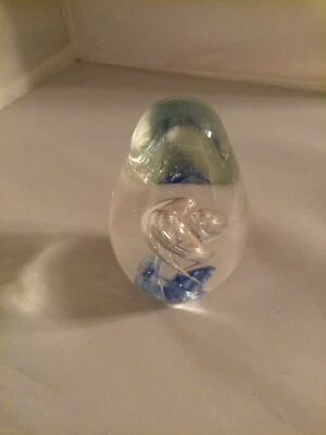 Controlled Twisted Bubble Paperweight with Blue, Lace Swirl Small - Image 1 of 4
