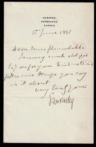 1881 Field Marshal Garnet Joseph Wolseley, 1st Viscount Wolseley to Governess - Picture 1 of 1