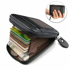 Genuine Leather Men Wallet Credit Card Holder RFID Blocking Zipper Pocket Thin - Picture 1 of 9