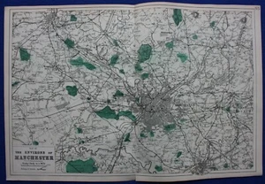 ENVIRONS OF MANCHESTER, original antique map, Weller, Bacon, 1884 - Picture 1 of 4