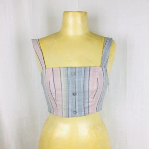 NWT Show Me Your Mumu Women’s XS Cadence Crop Top Striped Pastels Shell Buttons* - Picture 1 of 9