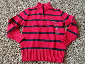 CHAPS boy's sz 6 NWT red w/black striped long sleeve cotton sweater w/zipper   - Picture 1 of 5