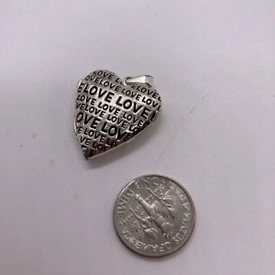 925 FAS Heart Locket Pendant with LOVE inscriptions 1 x 1.25-inch - Image 1 of 3