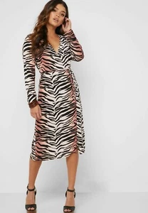 NEW MISS SELFRIDGE PETITE TIGER PRINT MIDI WRAP DRESS CHIC PARTY SUMMER LOOK UK - Picture 1 of 8