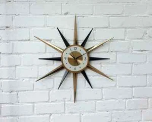 30"Black and Gold Atomic Clock Starburst Wall Clock George Nelson Style Handmade - Picture 1 of 10