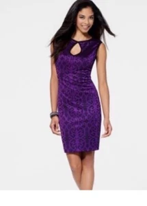 👗🟣CACHE Vestido Vaina Púrpura Negro Cuello Cerradura Sin Mangas Talla 10 Nuevo Sin Etiquetas - Imagen 1 de 7