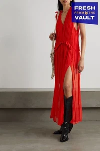 RRP €521 ISABEL MARANT Silk Maxi Dress FR40 US8 UK12 L Red Lined High Slits - Foto 1 di 9
