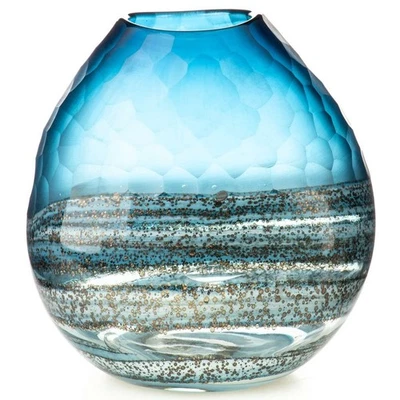 Glaskunst Vase Blumenvase Tischvase  Stil Blumen H.27x24cm blau - Bild 1 von 2