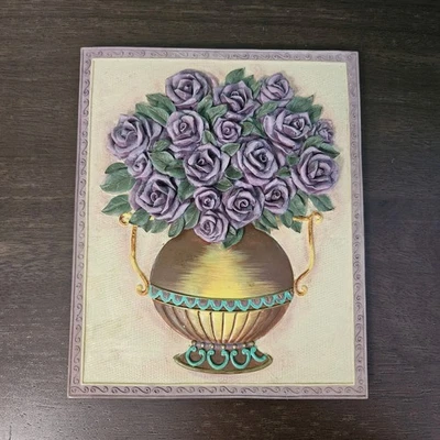 Pintura escultórica vintage de un ramo de flores púrpuras decoración de pared Foto 1 de 4