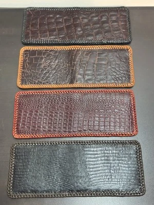 Cartera plegable de cuero genuino hecha a mano fotos delanteras/traseras para cada billetera Foto 1 de 4