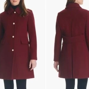 Kate  spade BURGUNDY PEARL BUTTONS A-line Wool Blend Coat size XL  - Picture 1 of 13