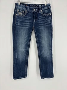Miss Me Dark Wash Blue Denim Easy Capri Cropped Crop Jeans Women's Size 27 - Foto 1 di 22