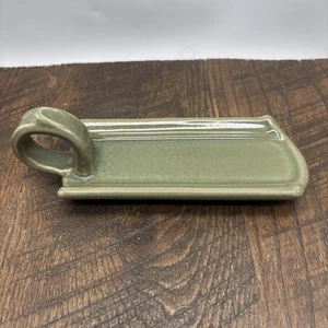 Vintage Kunstkeramik Steingut Butterdose Fingerschlaufe Griff olivgrün - Bild 1 von 10