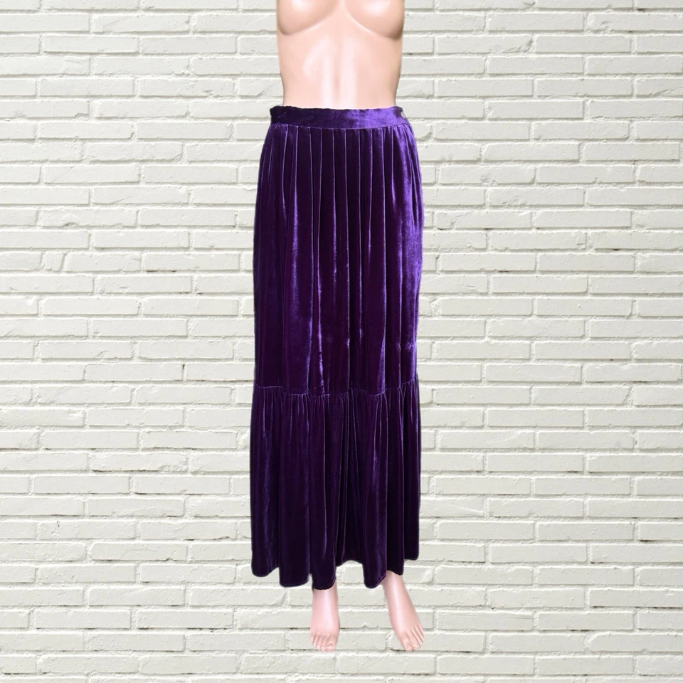 Vintage 70s Ralph Lauren Maxi Skirt - Purple Velvet Ruffle Hem - RARE SAMPLE - Image 1 of 4