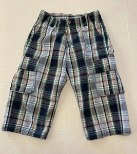 Hanna Andersson All Out Dk. Blue Plaid Cargo Shorts 140 10 EUC - Picture 1 of 3
