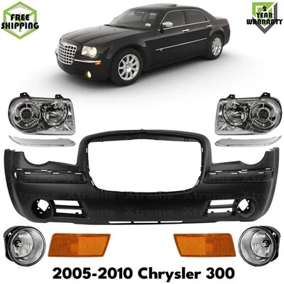 Front Bumper Cover Primed Plastic & Headlights Kit For 2005-2010 Chrysler 300 Foto 1 de 4