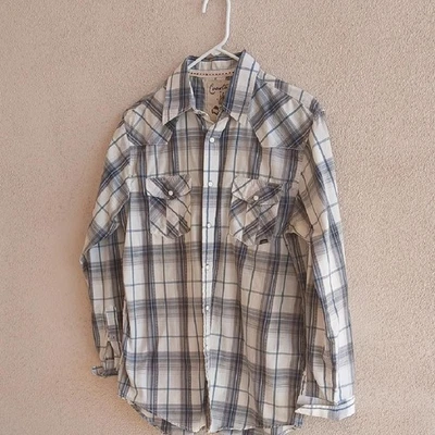 Camisa informal a cuadros con botones - crema y azul Foto 1 de 4