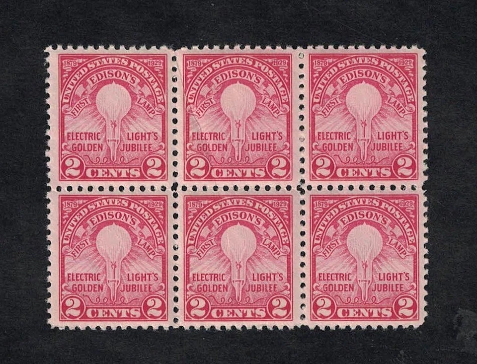 A Nice 1929 2¢ Edison's Light Mint Never Hinged w OG Block-of-6 -- Scott #654 ~ - Image 1 of 1