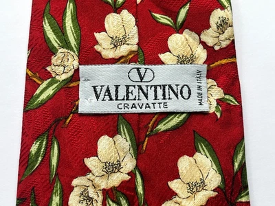VALENTINO Silk Tie Red And Ivory Floral Pattern - Image 1 of 3