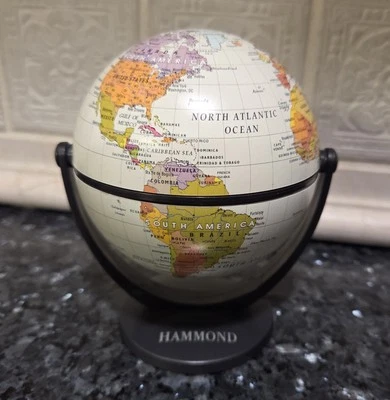 Hammond World 5 1/2 x 4 inch Table Office Desk Top Spinning Globe Black Base 💙 - Image 1 of 4