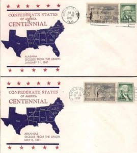 10 Civil War, Confederate States Centennial Covers 1961. Different Cities - Picture 1 of 5