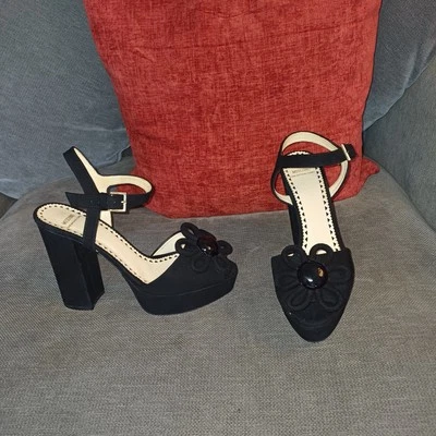 WOMENS MOSCHINO CHEAP & CHIC CA1617 SANDALI DONNE NERO BLOCK HEEL SANDALS S5/38 - Image 1 of 4