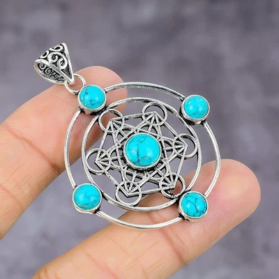 Colgante Natural Santa Rosa Turquesa Piedras Preciosas Plata de Ley 925 2.17" Regalo J73 Foto 1 de 4