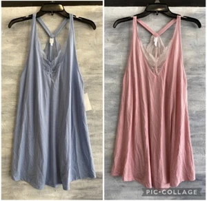 Flora by FLORA NIKROOZ T80914 Lace Trim Chemise Nightgown, S M L - Peach or Blue - Picture 1 of 18