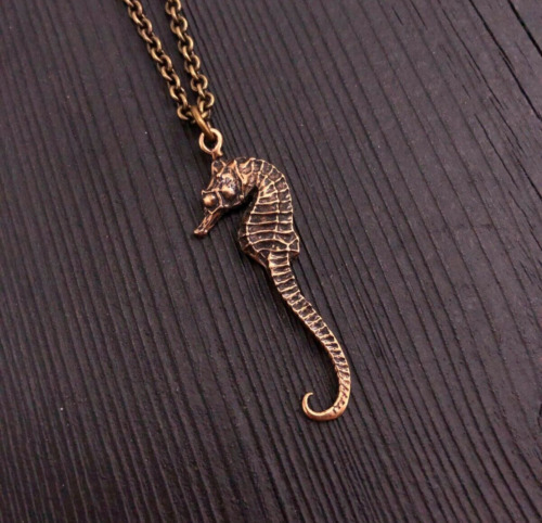 Seahorse Charm Pendant Necklace - Solid Hand Cast Jewelers Bronze 011