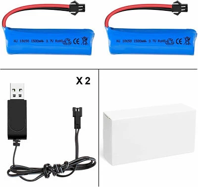 2Pcs 3.7V 1500mAh RC SM 2Pin Plug Rechargeable Battery + USB Charger Cable - Image 1 of 4