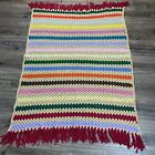 Vintage Rainbow Striped Crochet Afghan Throw Blanket Colorful 56" x 39"