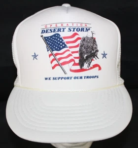 VTG 90s Operation Desert Storm Eagle Flag White OSFA Snapback Trucker Hat Cap - Picture 1 of 14