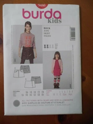 Burda Kids Pattern 9480 Girls Snap Front Skirts in 2 Styles Sz 4 - 14jun - Image 1 of 2