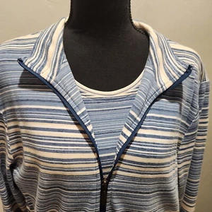 2 Piece Set Allison Daley L And XL Blue Stripe Jacket & Shirt Outfit Layered  - Picture 1 of 10