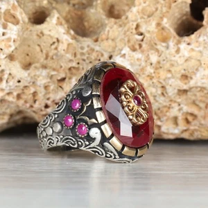 Ruby Stone Handmade 925 Sterling Silver jewelry Gifts for boyfirend Mens Ring - Picture 1 of 7